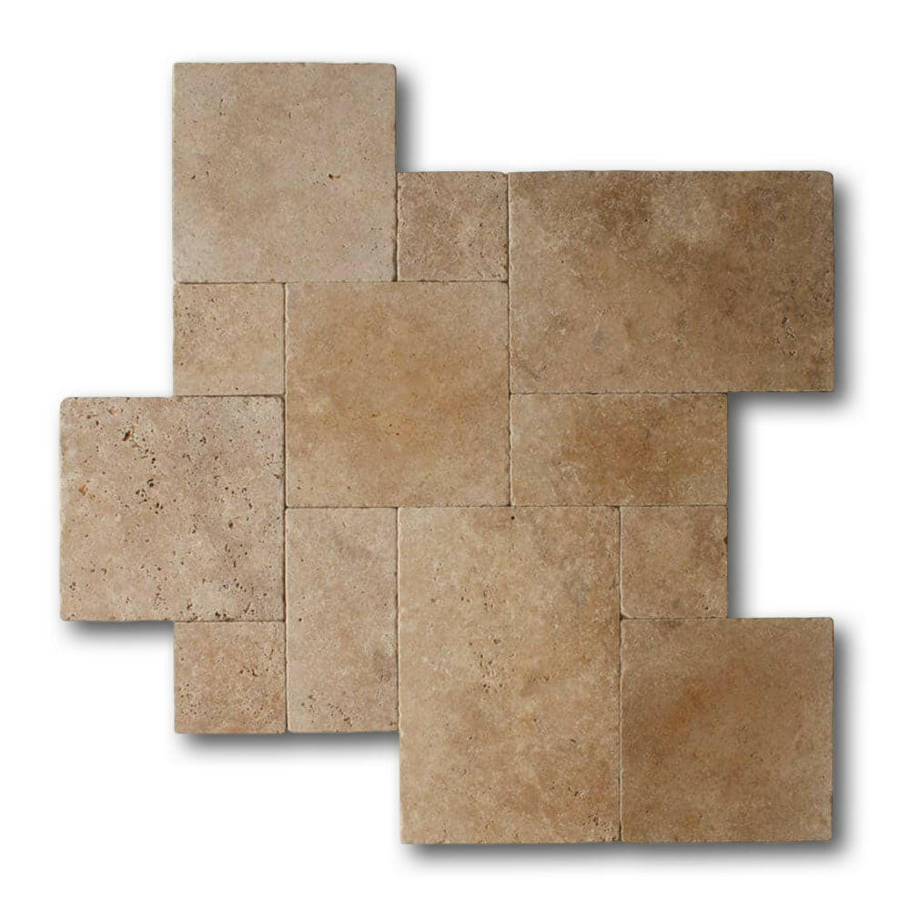 Walnut Travertine Tumbled French Pattern Tile Walnut Travertine Tumbled French Pattern Tile - American Tile Depot