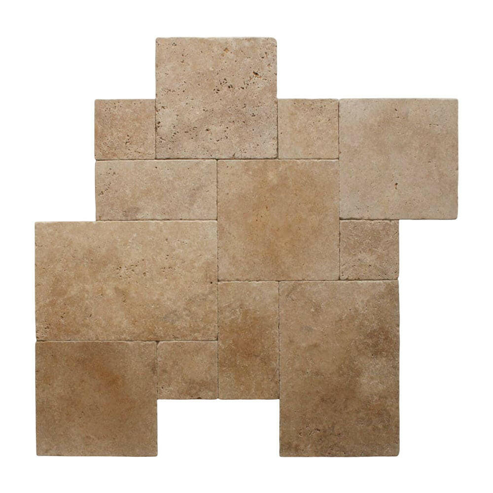 Walnut Travertine Tumbled French Pattern Tile Walnut Travertine Tumbled French Pattern Tile - American Tile Depot