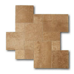 Walnut Travertine Unfilled, Brushed & Chiseled French Pattern Tile Walnut Travertine Unfilled, Brushed & Chiseled French Pattern Tile - American Tile Depot