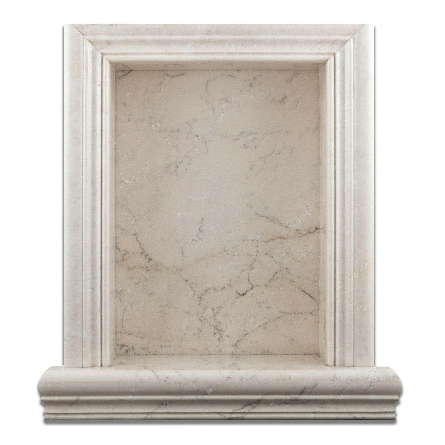 White Pearl / Botticino Marble Hand-Made Custom Shampoo Niche / Shelf - LARGE - Honed White Pearl / Botticino Marble Hand-Made Custom Shampoo Niche / Shelf - LARGE - Honed - American Tile Depot