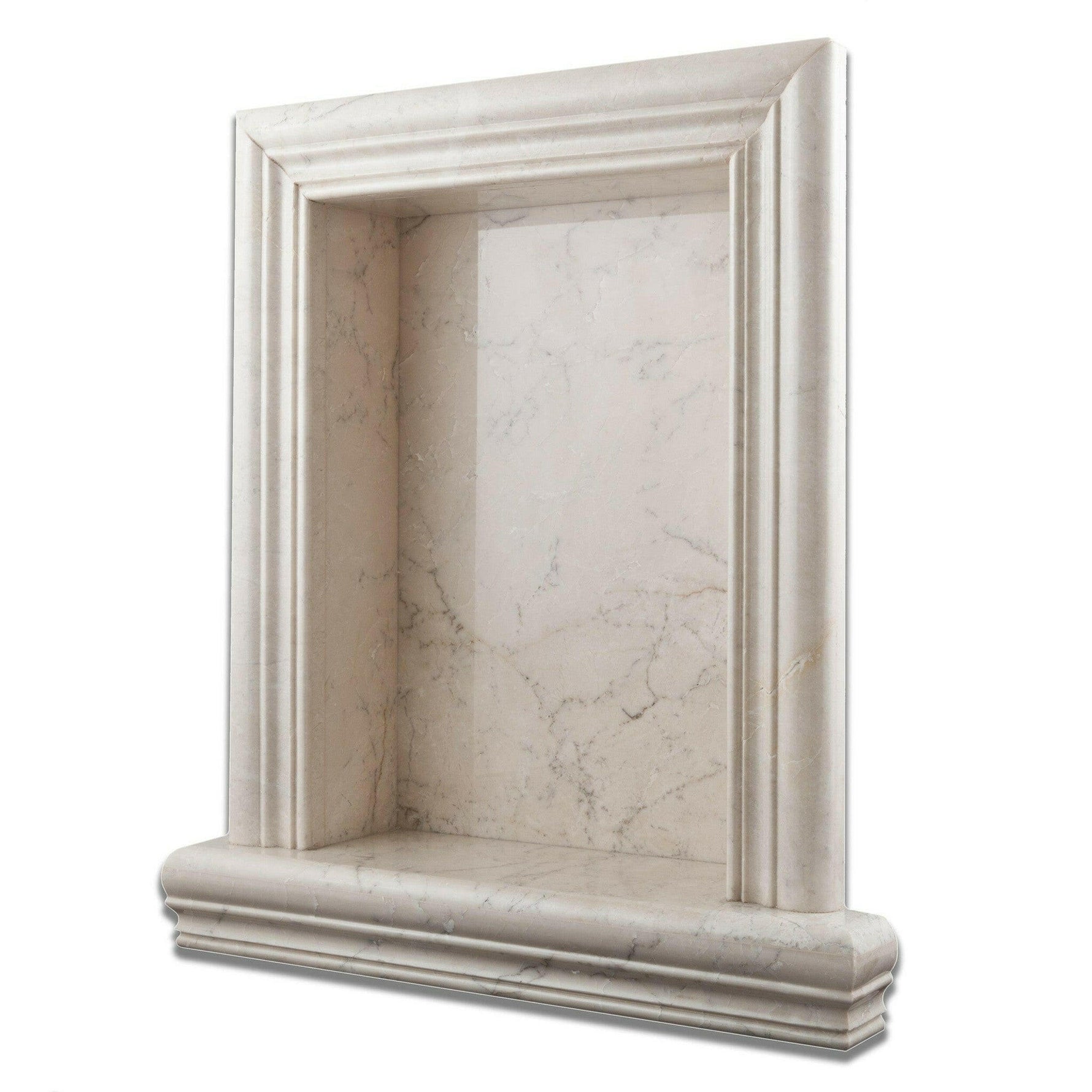 White Pearl / Botticino Marble Hand-Made Custom Shampoo Niche / Shelf - LARGE - Honed White Pearl / Botticino Marble Hand-Made Custom Shampoo Niche / Shelf - LARGE - Honed - American Tile Depot