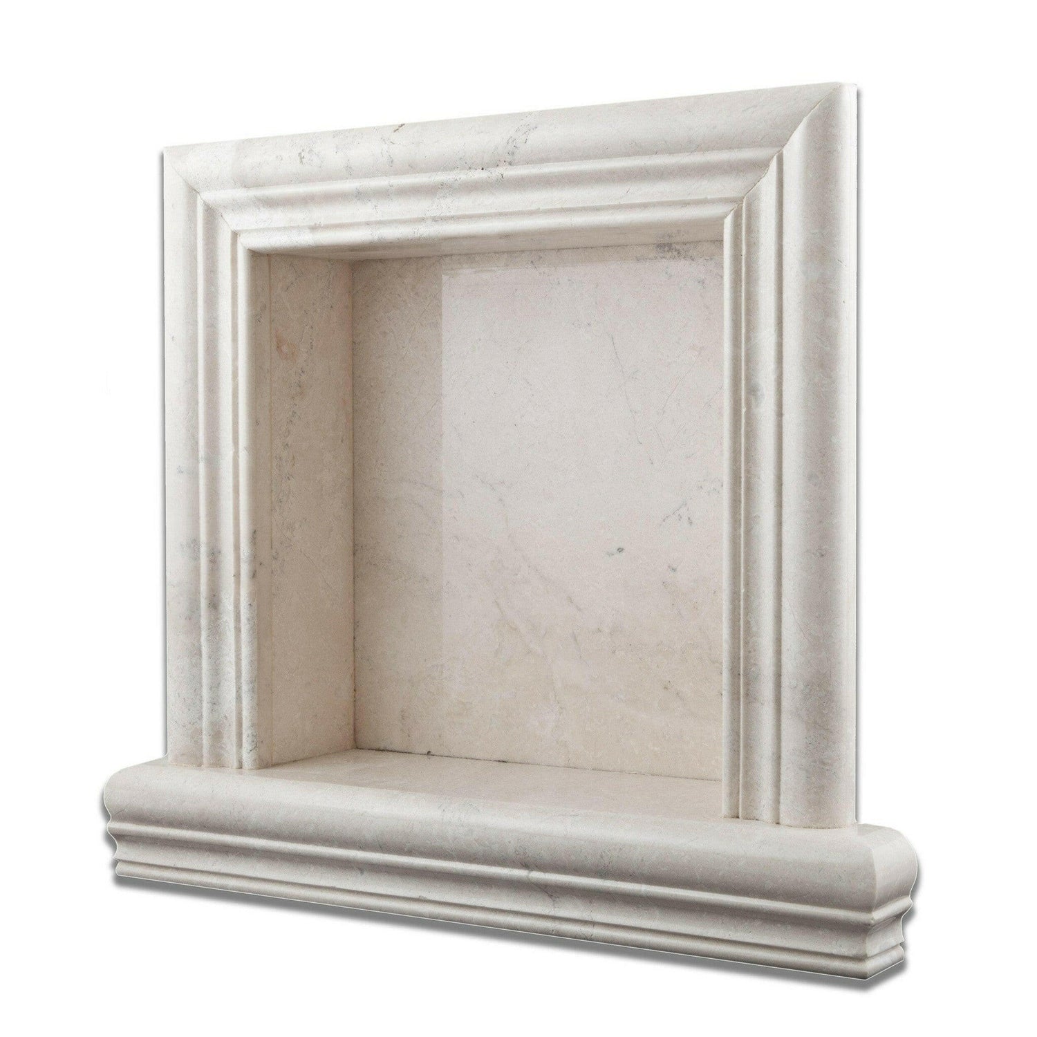 White Pearl / Botticino Marble Hand-Made Custom Shampoo Niche / Shelf - SMALL - Honed White Pearl / Botticino Marble Hand-Made Custom Shampoo Niche / Shelf - SMALL - Honed - American Tile Depot