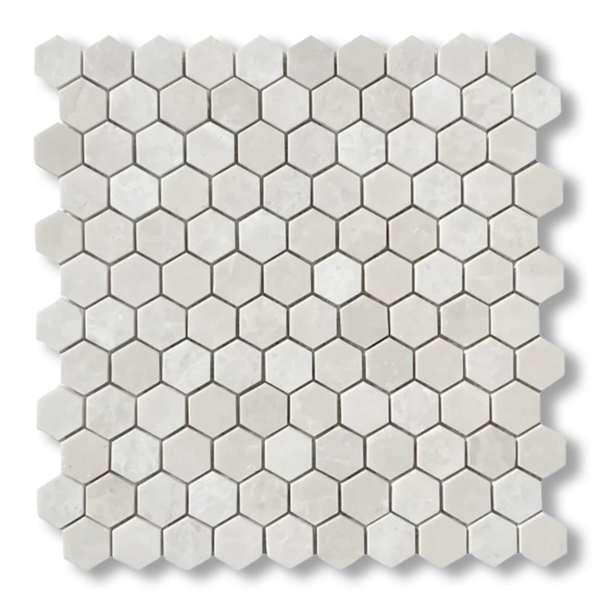 White Pearl / Botticino Marble Polished 1" Mini Hexagon Mosaic Tile - American Tile Depot