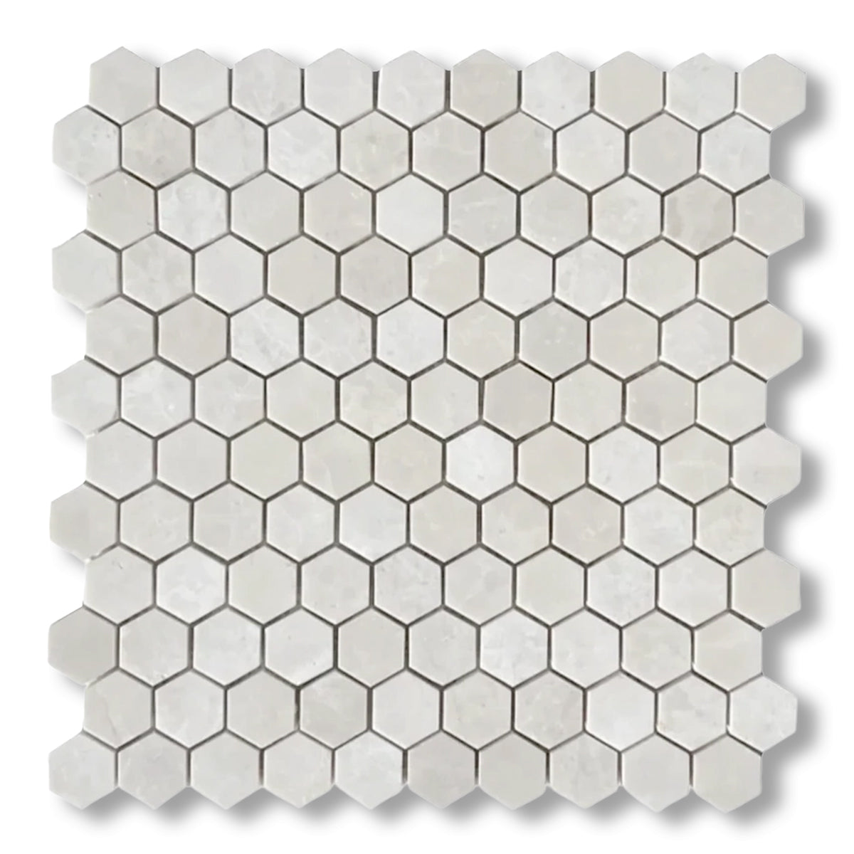 White Pearl / Botticino Marble Polished 1" Mini Hexagon Mosaic Tile - American Tile Depot