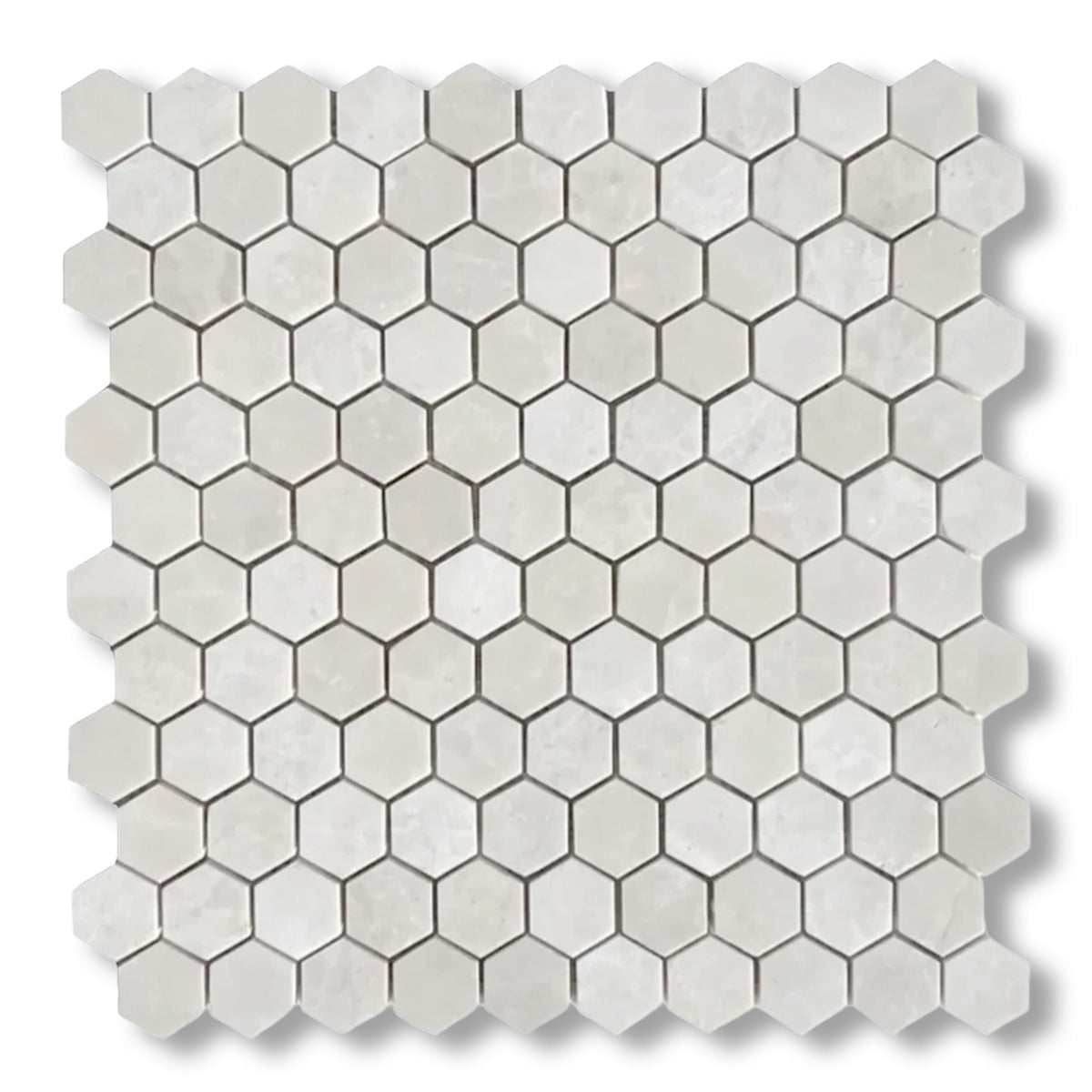 White Pearl / Botticino Marble Polished 1" Mini Hexagon Mosaic Tile - American Tile Depot