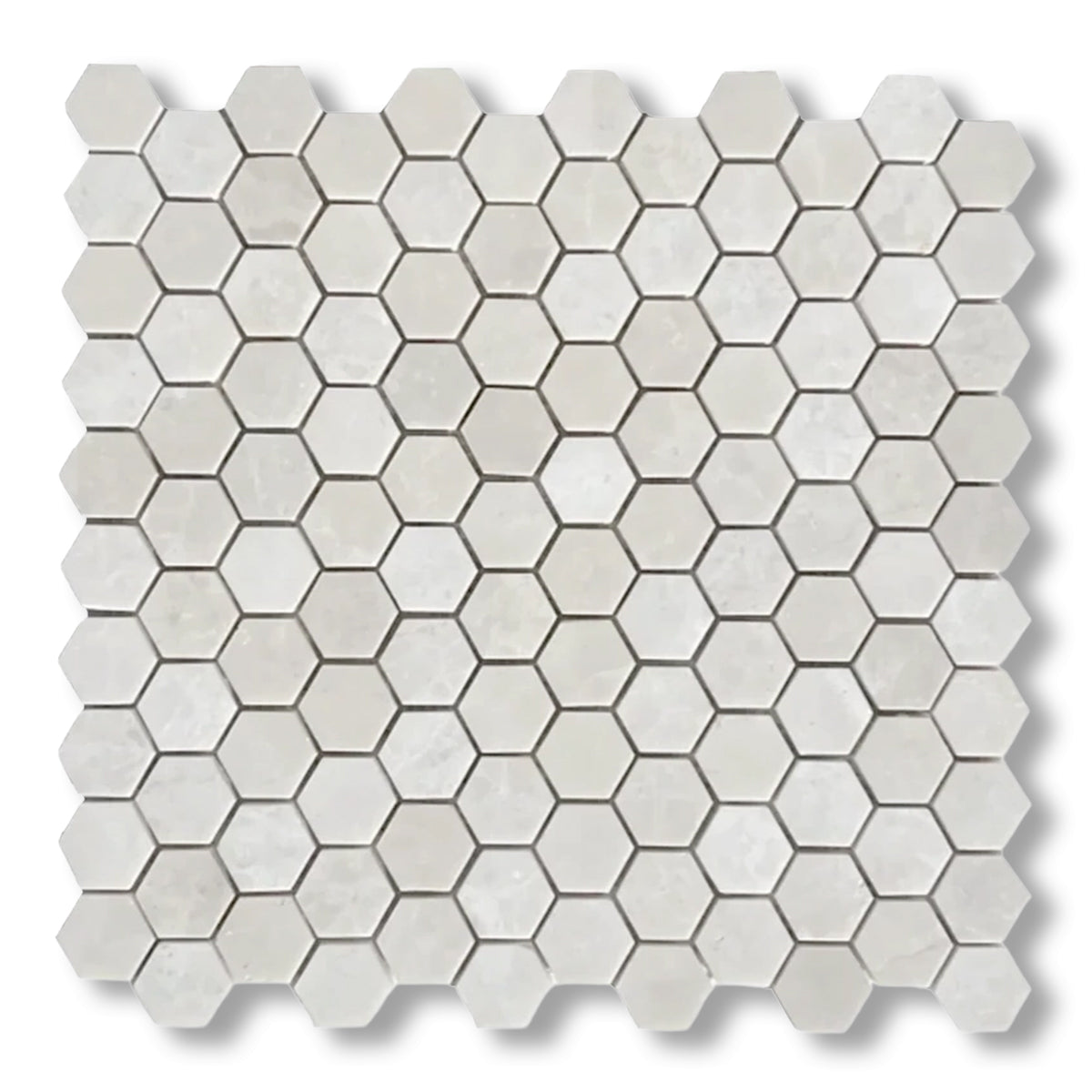 White Pearl / Botticino Marble Polished 1" Mini Hexagon Mosaic Tile - American Tile Depot