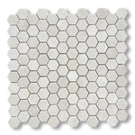 White Pearl / Botticino Marble Polished 1" Mini Hexagon Mosaic Tile - American Tile Depot