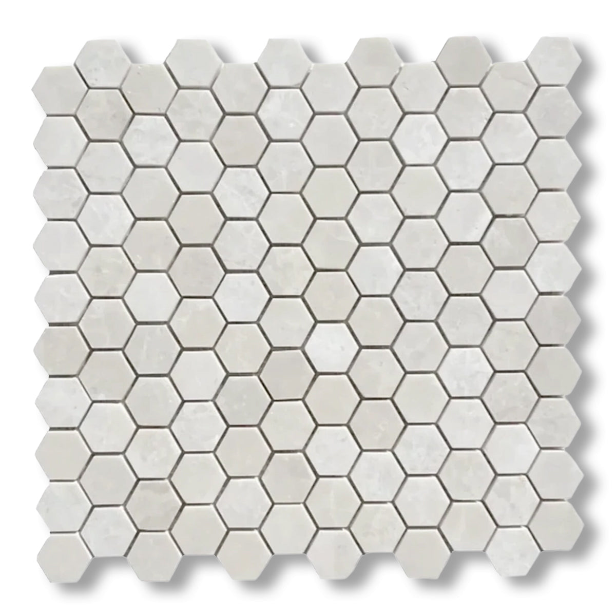 White Pearl / Botticino Marble Polished 1" Mini Hexagon Mosaic Tile - American Tile Depot