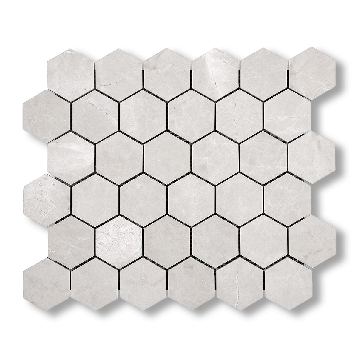 White Pearl / Botticino Marble Polished 2" Hexagon Mosaic Tile - American Tile Depot