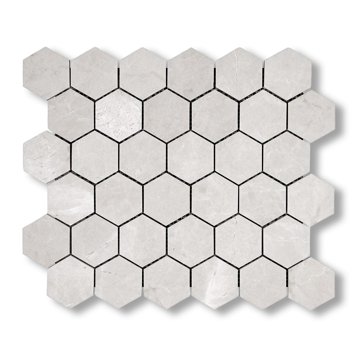 White Pearl / Botticino Marble Polished 2" Hexagon Mosaic Tile - American Tile Depot