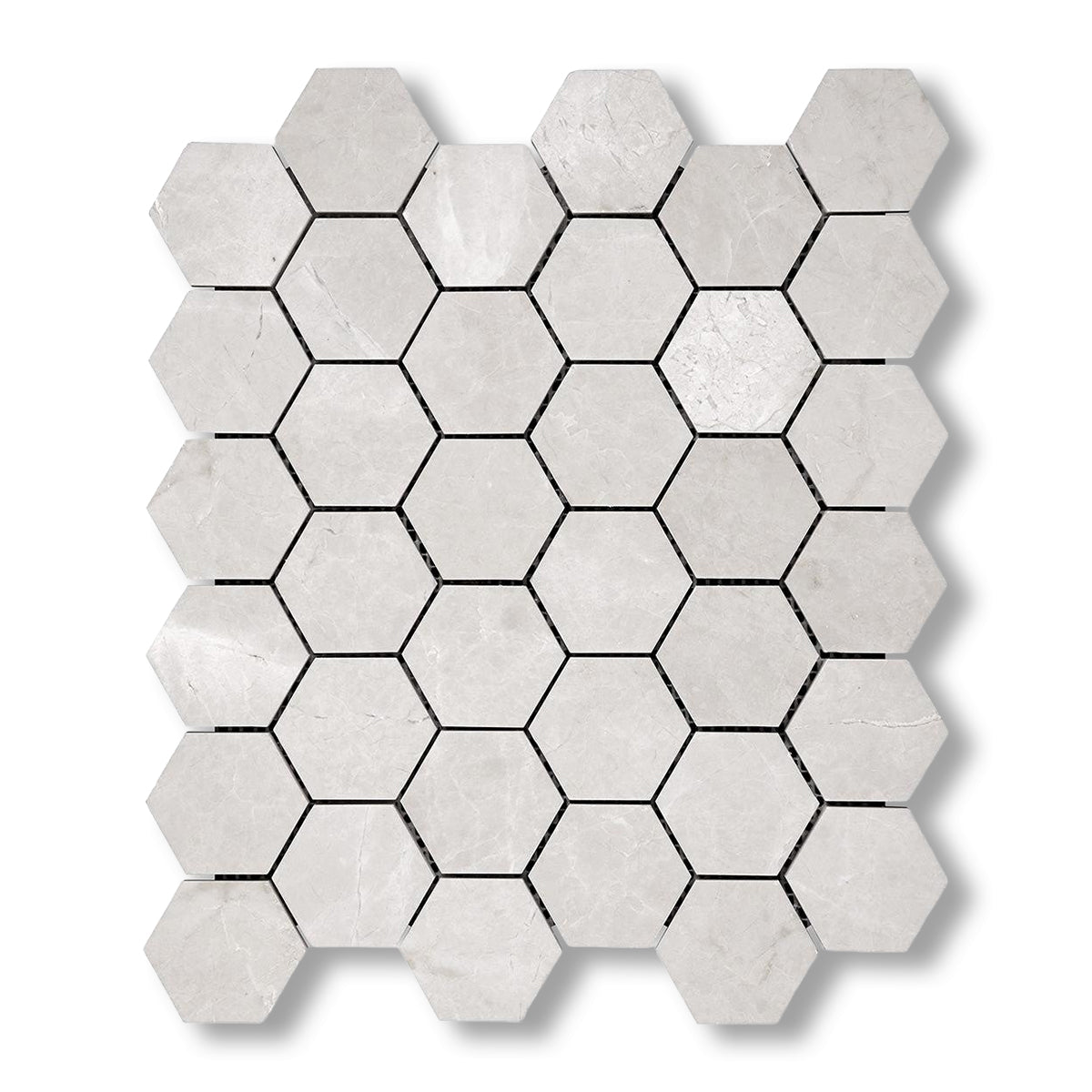 White Pearl / Botticino Marble Polished 2" Hexagon Mosaic Tile - American Tile Depot