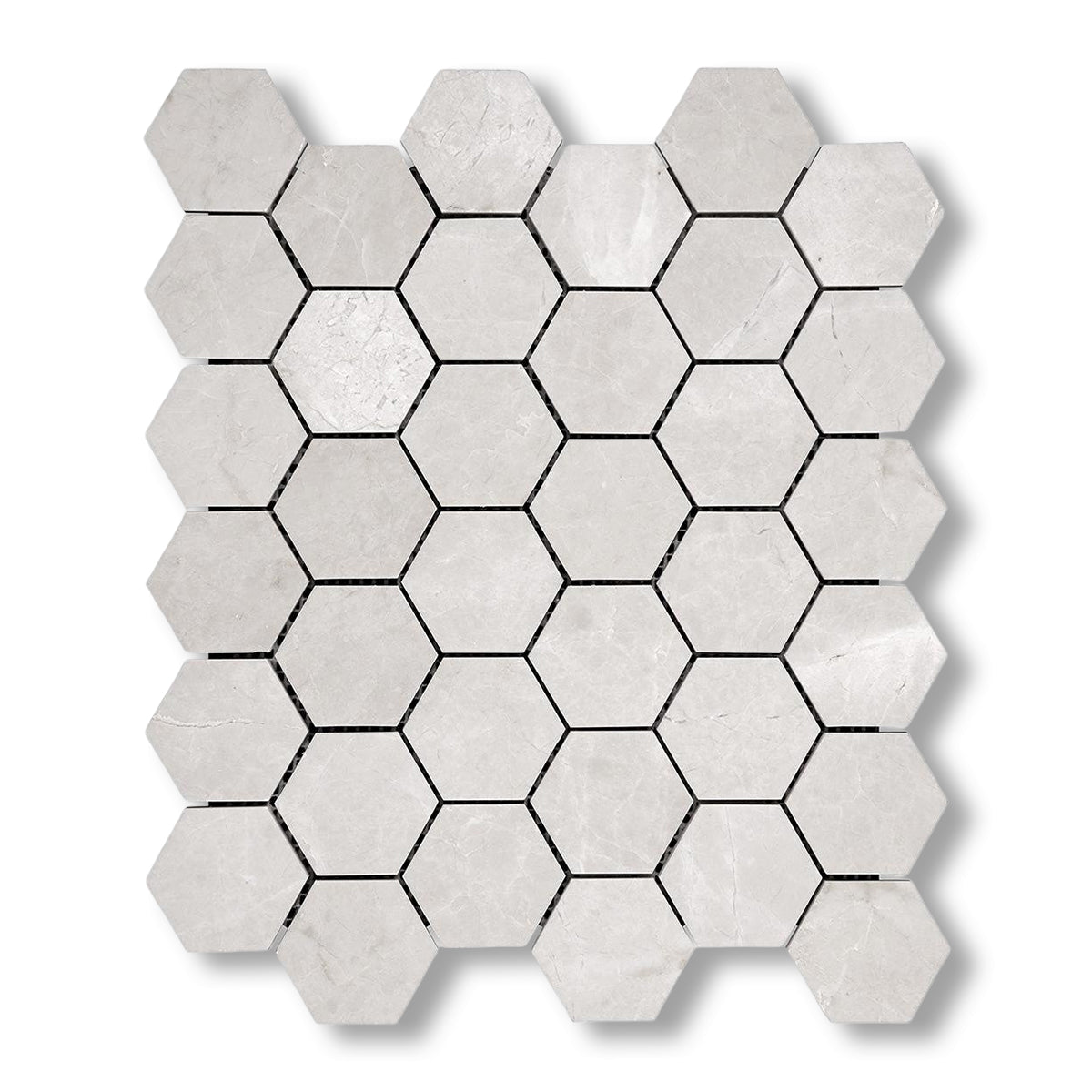 White Pearl / Botticino Marble Polished 2" Hexagon Mosaic Tile - American Tile Depot
