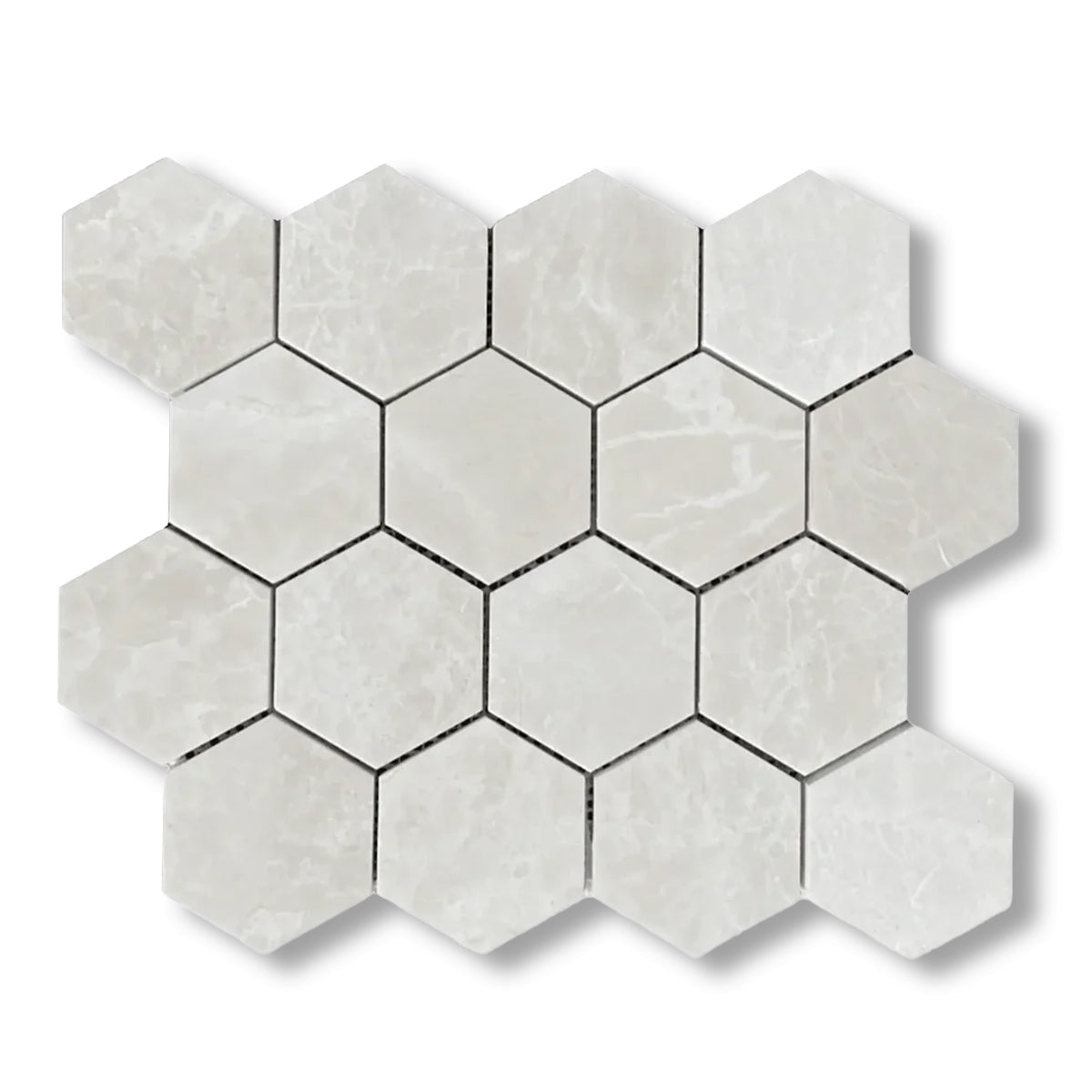 White Pearl / Botticino Marble Polished 3" Hexagon Mosaic Tile - American Tile Depot