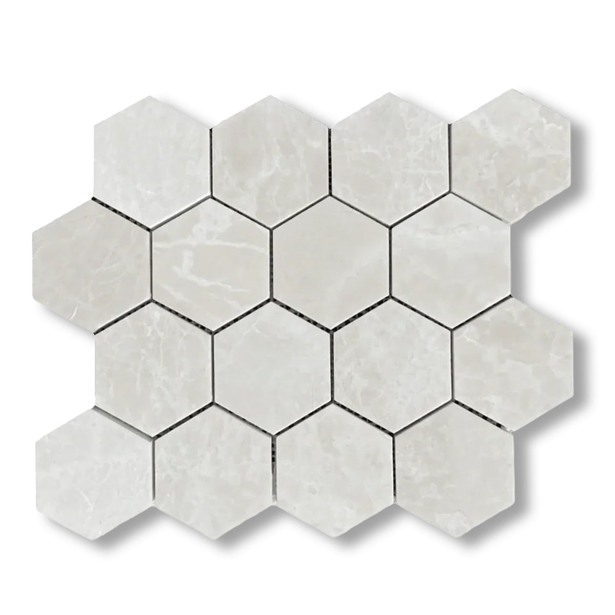 White Pearl / Botticino Marble Polished 3" Hexagon Mosaic Tile - American Tile Depot