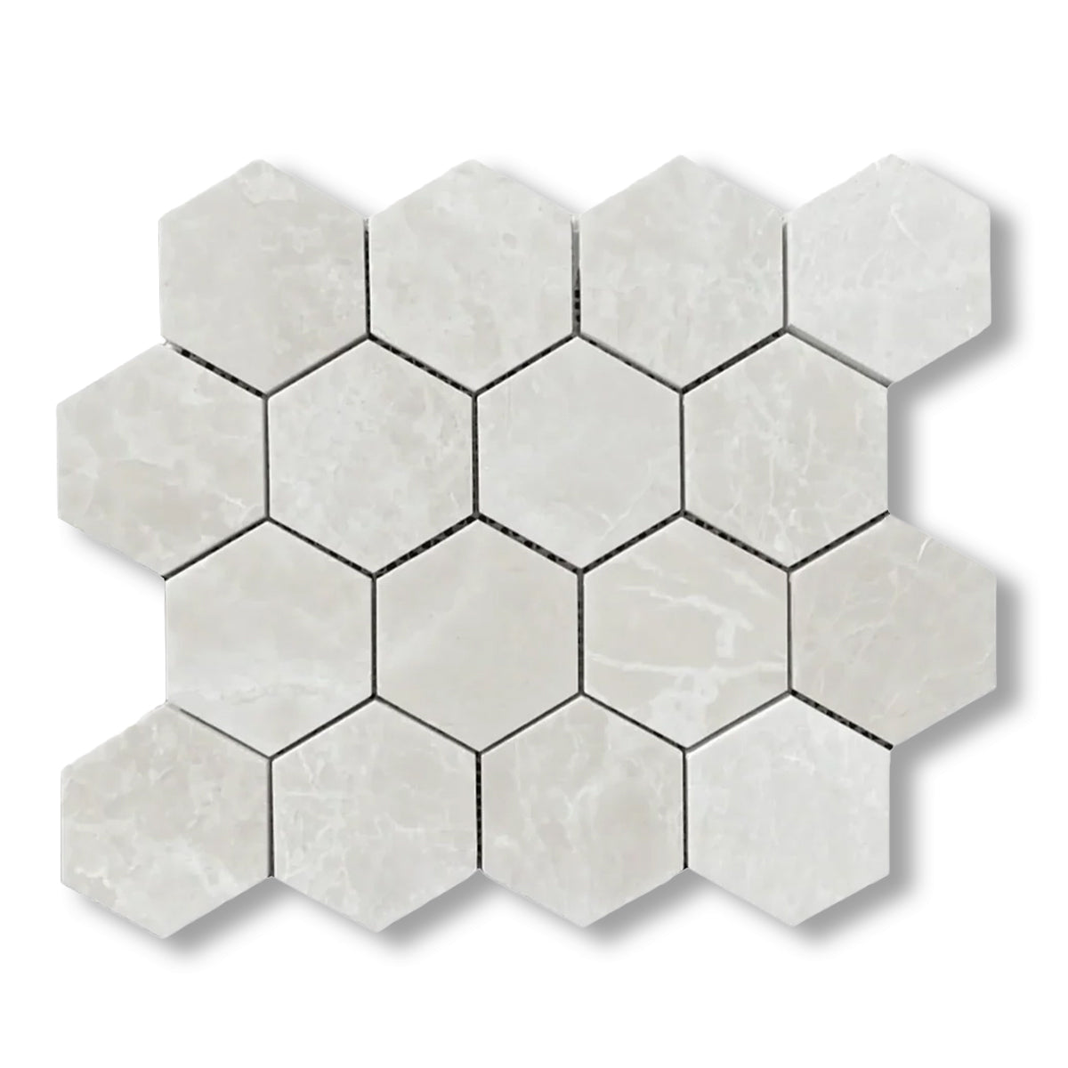 White Pearl / Botticino Marble Polished 3" Hexagon Mosaic Tile - American Tile Depot