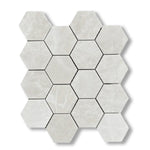 White Pearl / Botticino Marble Polished 3" Hexagon Mosaic Tile - American Tile Depot