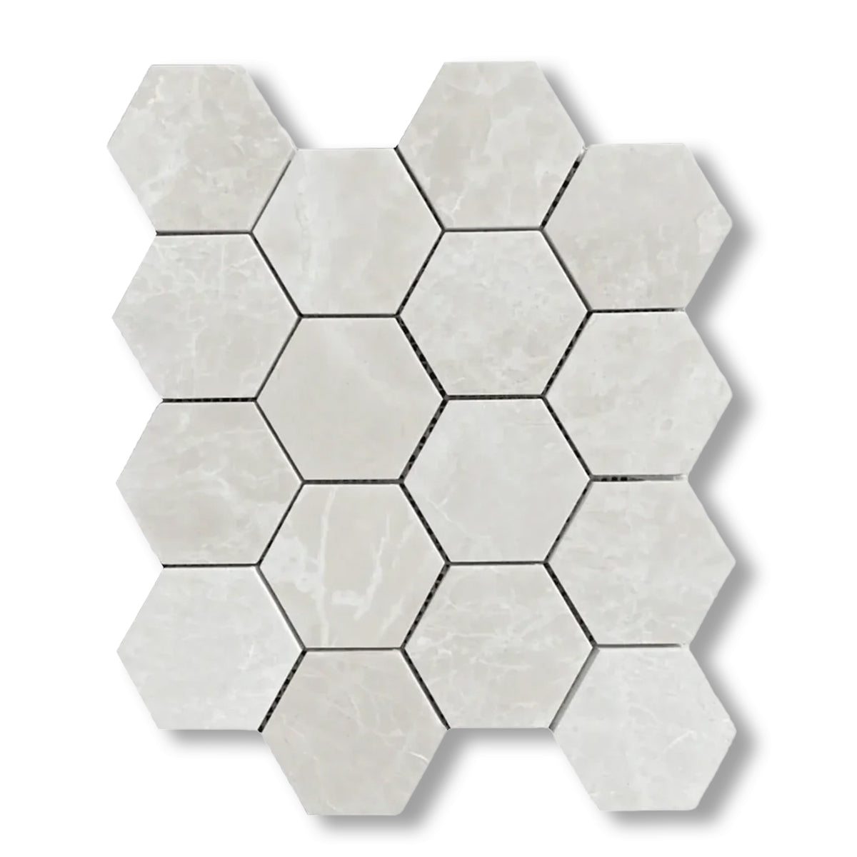 White Pearl / Botticino Marble Polished 3" Hexagon Mosaic Tile - American Tile Depot