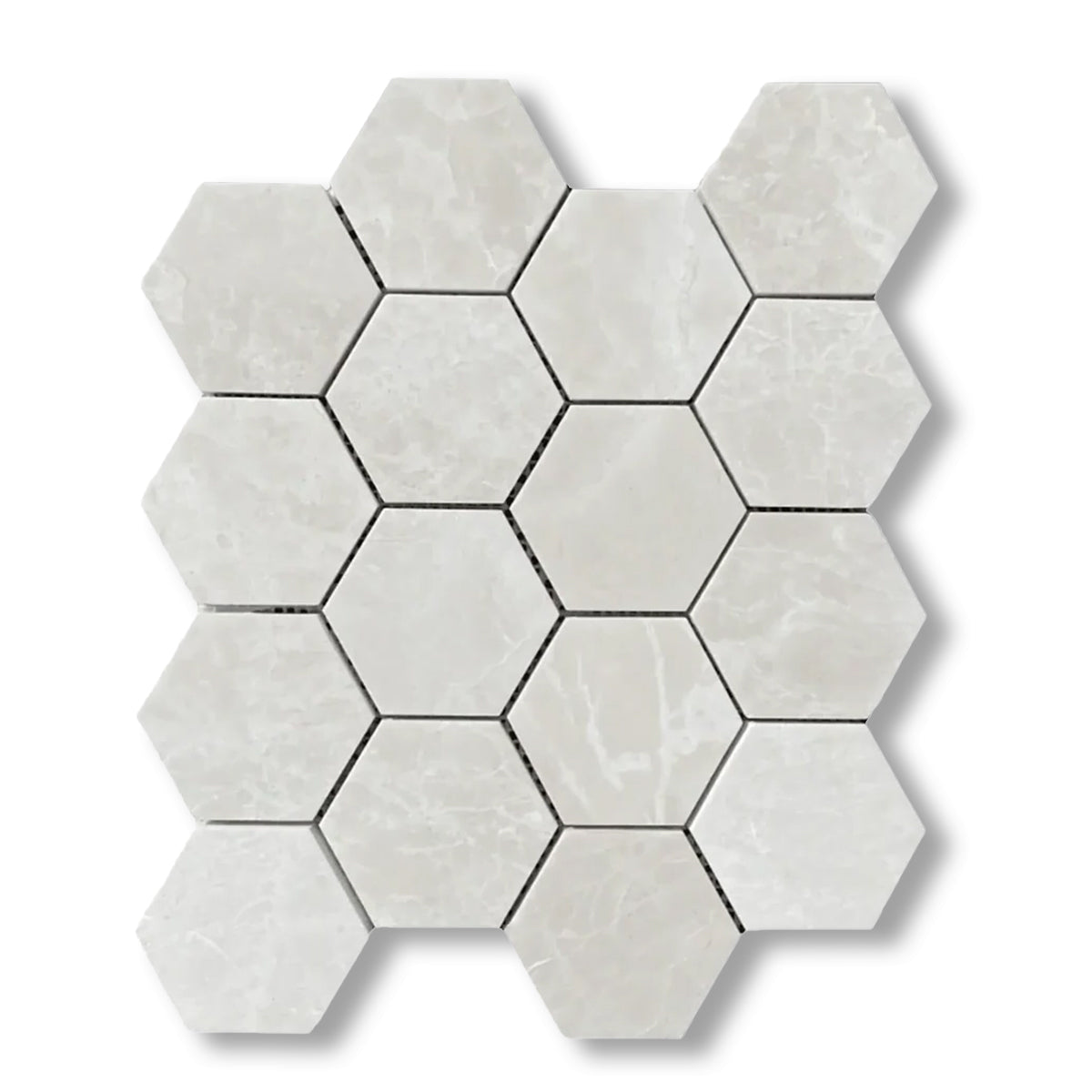 White Pearl / Botticino Marble Polished 3" Hexagon Mosaic Tile - American Tile Depot