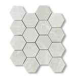 White Pearl / Botticino Marble Polished 3" Hexagon Mosaic Tile - American Tile Depot