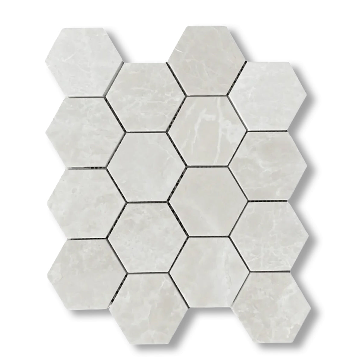White Pearl / Botticino Marble Polished 3" Hexagon Mosaic Tile - American Tile Depot