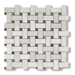 White Pearl / Botticino Marble Polished Basketweave Mosaic Tile w/ Emperador Dark Dots - American Tile Depot