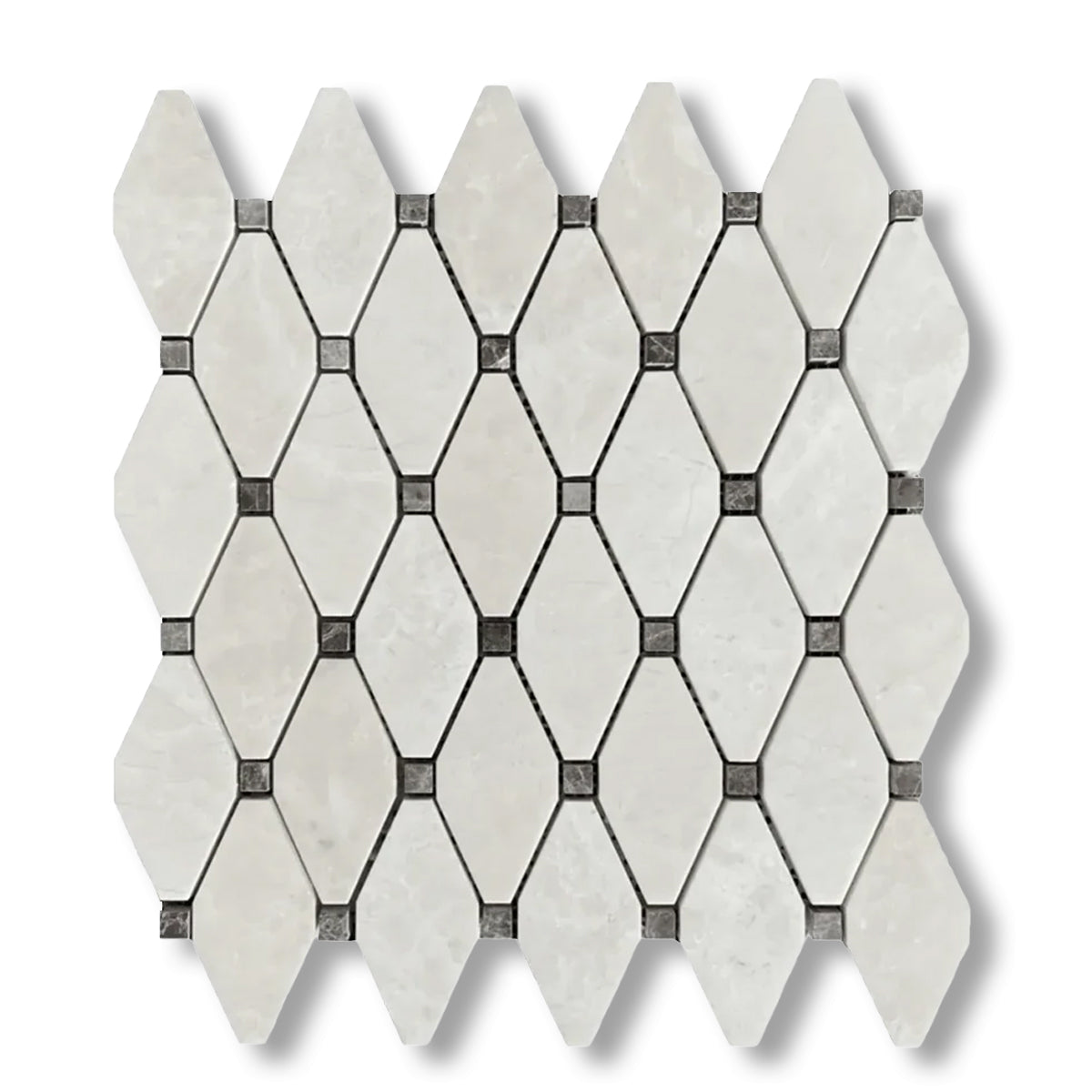 White Pearl / Botticino Marble Polished Octave Mosaic Tile w/ Emperador Dark Dots - American Tile Depot