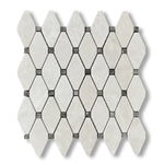 White Pearl / Botticino Marble Polished Octave Mosaic Tile w/ Emperador Dark Dots - American Tile Depot