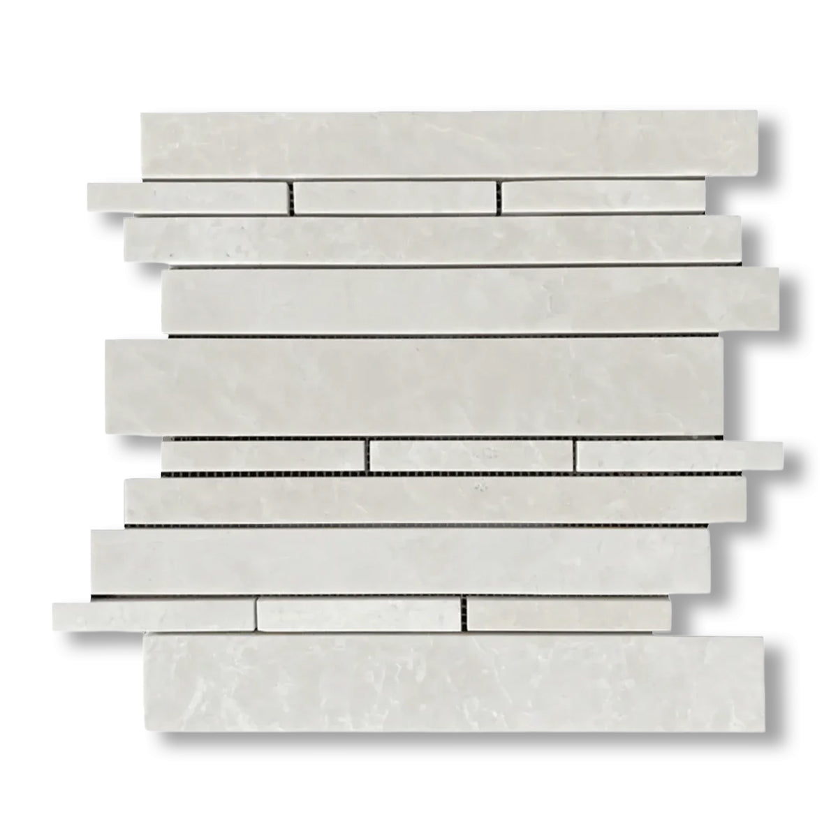 White Pearl / Botticino Marble Polished Random Strip Mosaic Tile - American Tile Depot