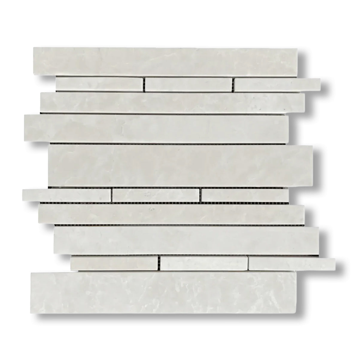 White Pearl / Botticino Marble Polished Random Strip Mosaic Tile - American Tile Depot