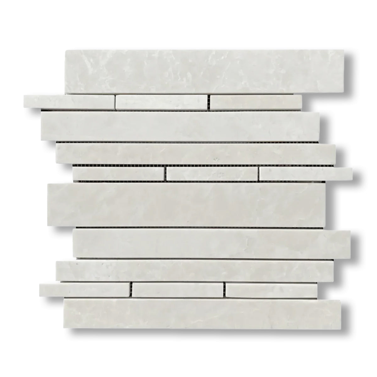 White Pearl / Botticino Marble Polished Random Strip Mosaic Tile - American Tile Depot