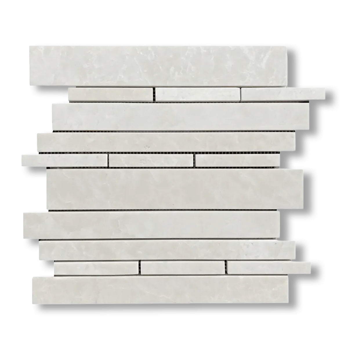 White Pearl / Botticino Marble Polished Random Strip Mosaic Tile - American Tile Depot