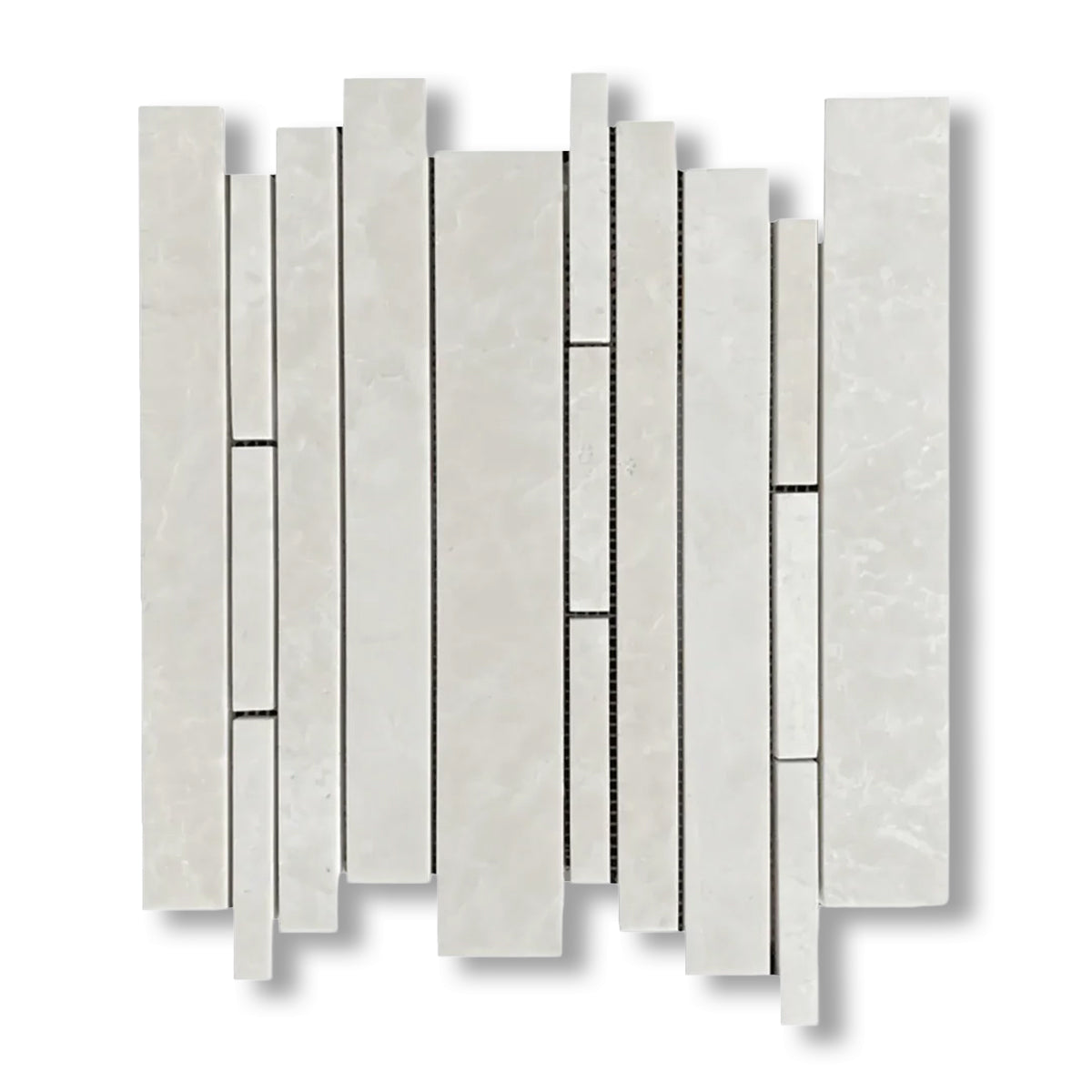 White Pearl / Botticino Marble Polished Random Strip Mosaic Tile - American Tile Depot