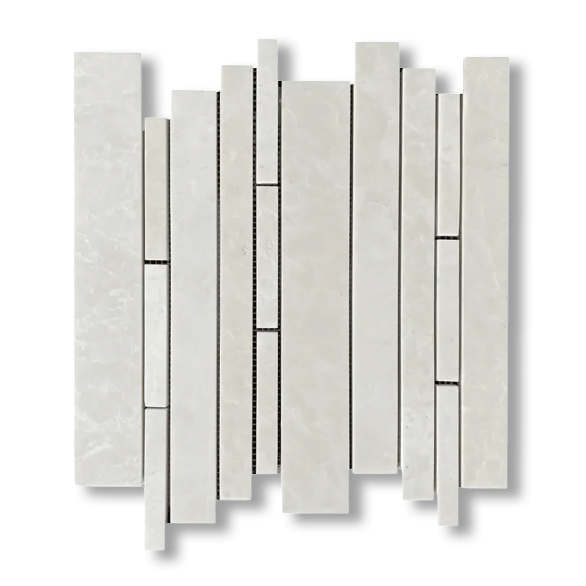 White Pearl / Botticino Marble Polished Random Strip Mosaic Tile - American Tile Depot