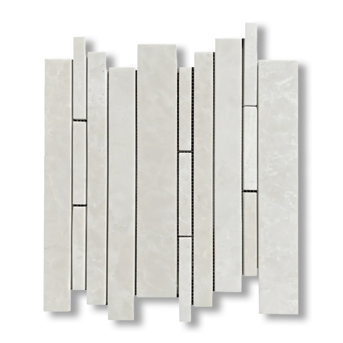 White Pearl / Botticino Marble Polished Random Strip Mosaic Tile - American Tile Depot