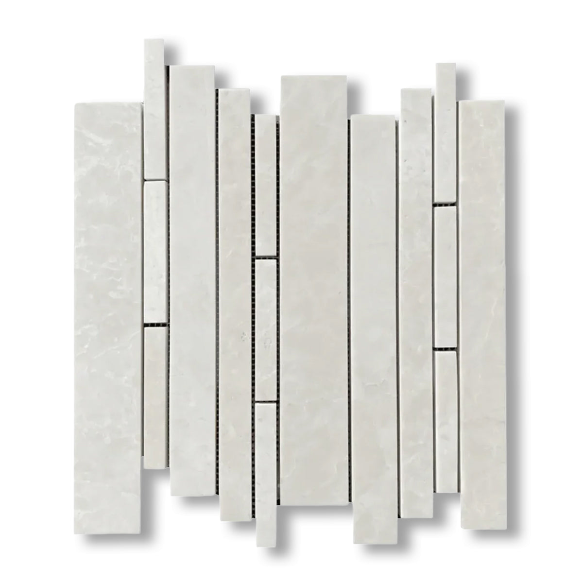 White Pearl / Botticino Marble Polished Random Strip Mosaic Tile - American Tile Depot