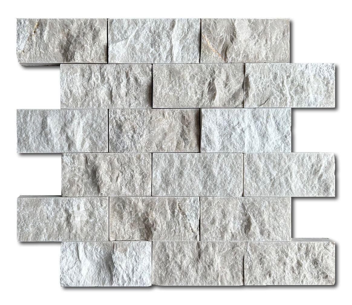 2x4 White Pearl / Botticino Marble Split-Faced Mosaic Tile