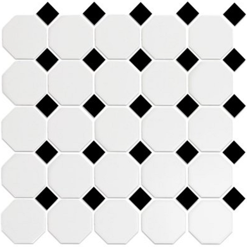 Cerelia White & Black Matte Octagon Porcelain Mosaic Tile-American Tile Depot