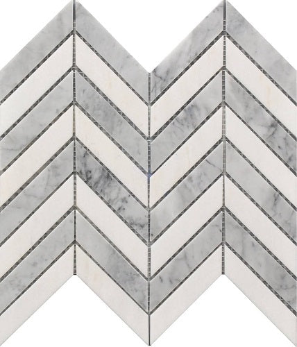 Mineralis White & Gray Polished Chevron Stone & Glass Mosaic Tile-American Tile Depot