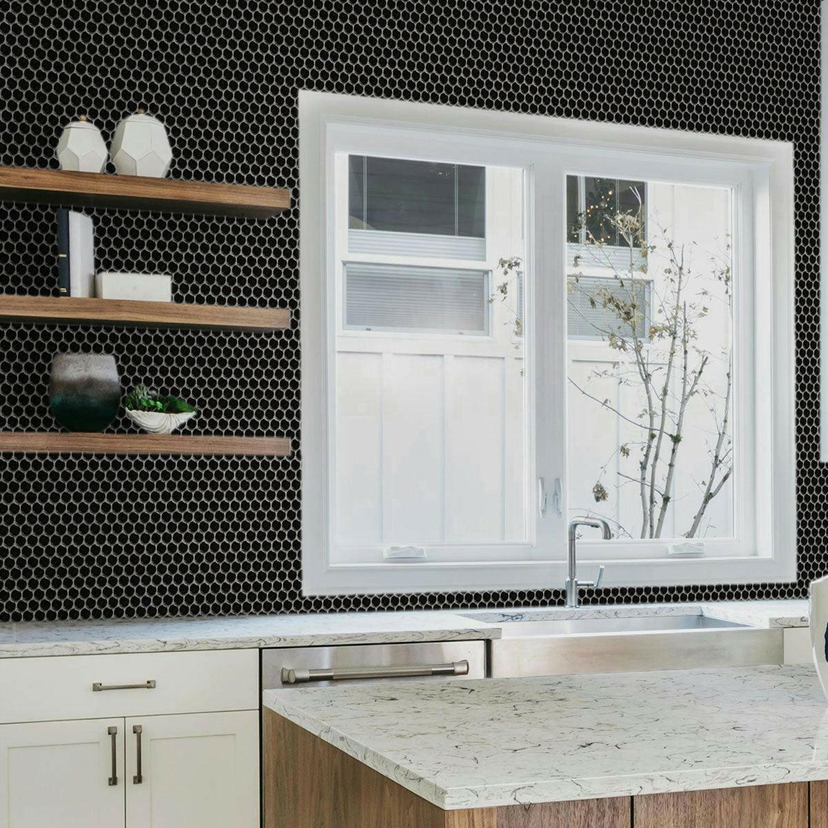 Array Black Porcelain Matte Penny Round Mosaic Tile-American Tile Depot