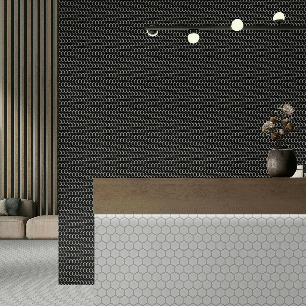 Array Black Porcelain Matte Penny Round Mosaic Tile-American Tile Depot