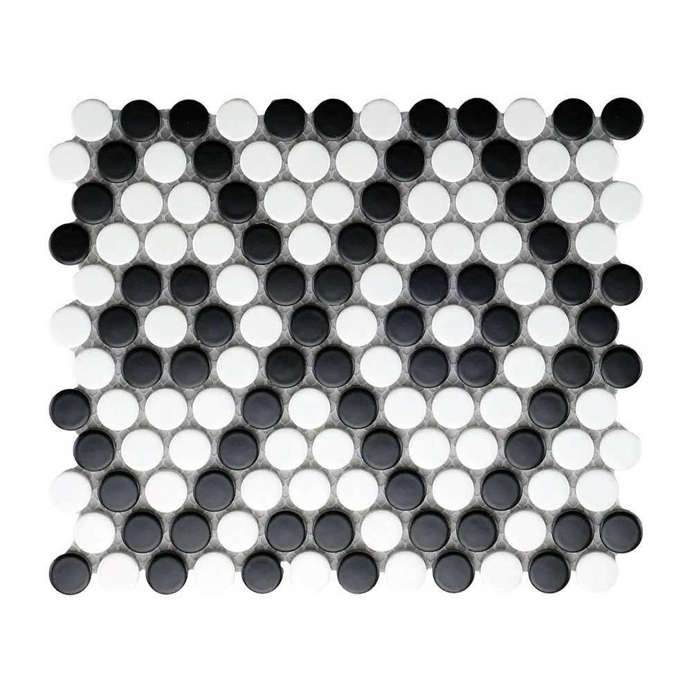 Array Black & White Porcelain Matte Penny Round Mosaic Tile-American Tile Depot