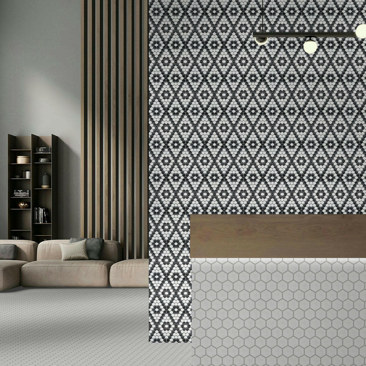 Array Black & White Porcelain Matte Penny Round Mosaic Tile-American Tile Depot