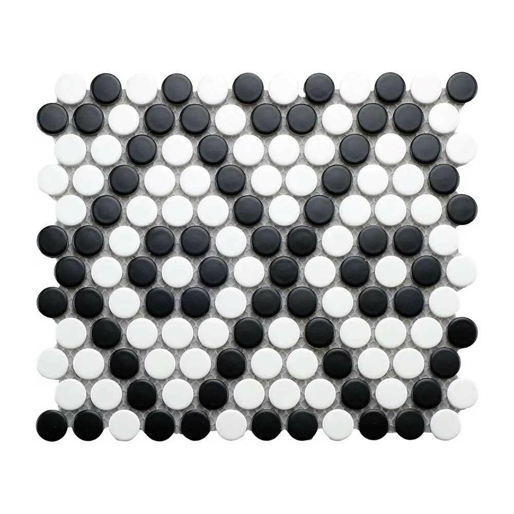 Array Black & White Porcelain Matte Penny Round Mosaic Tile-American Tile Depot