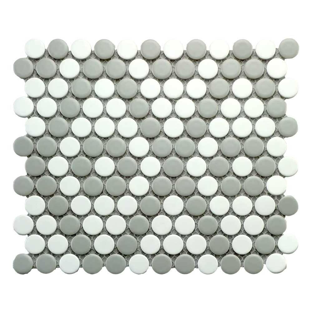 Array Gray & White Porcelain Matte Penny Round Mosaic Tile-American Tile Depot