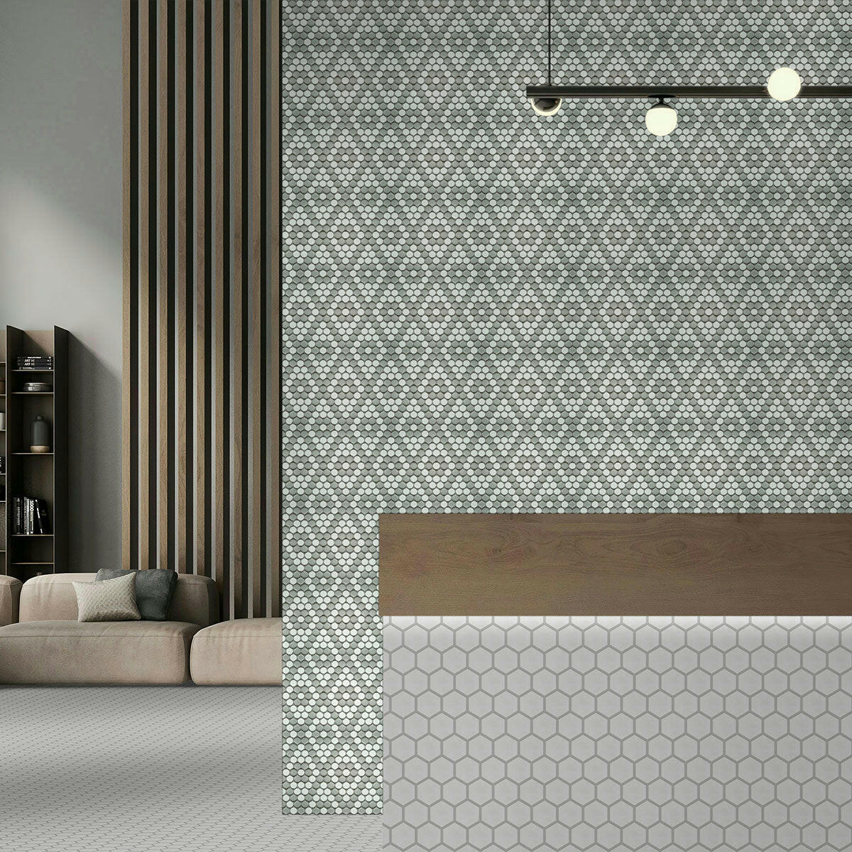 Array Gray & White Porcelain Matte Penny Round Mosaic Tile-American Tile Depot