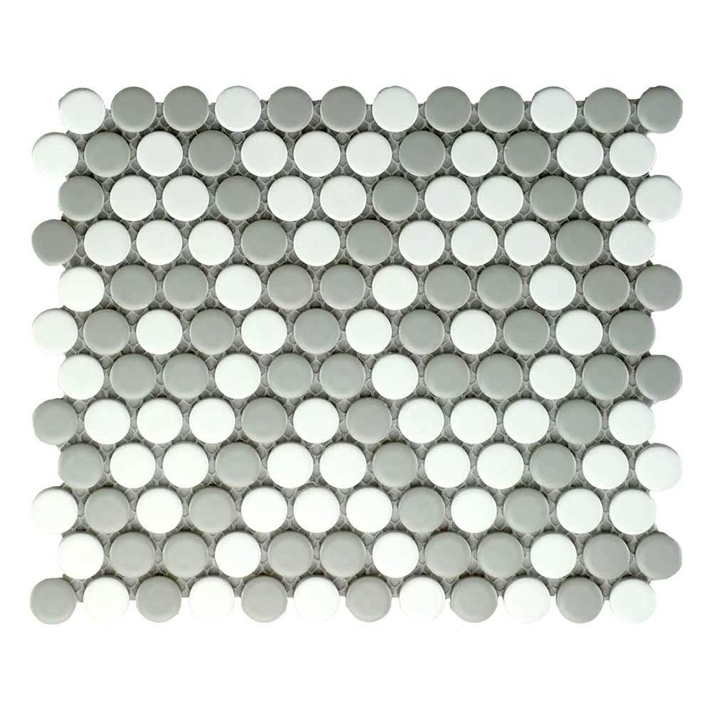 Array Gray & White Porcelain Matte Penny Round Mosaic Tile-American Tile Depot