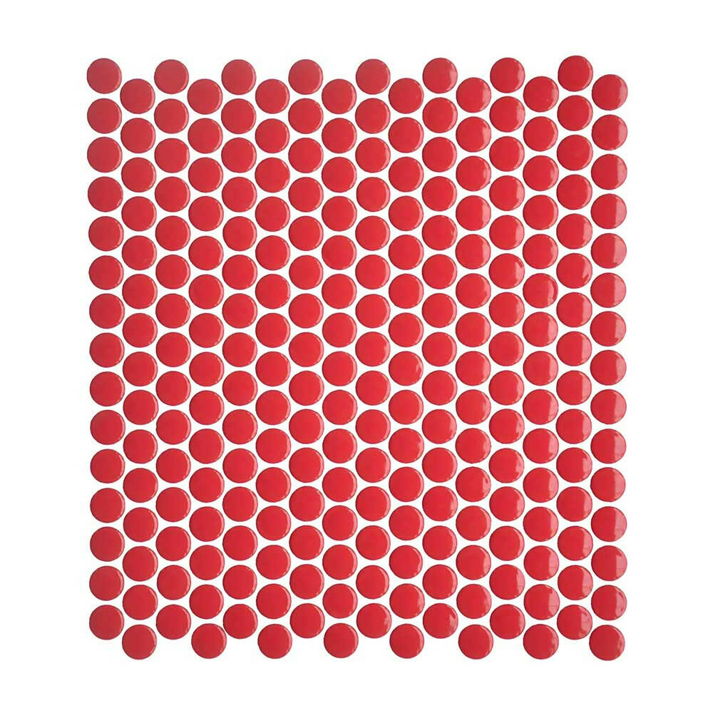 Array Red Pepper Glossy Penny Round Porcelain Mosaic Tile - American Tile Depot