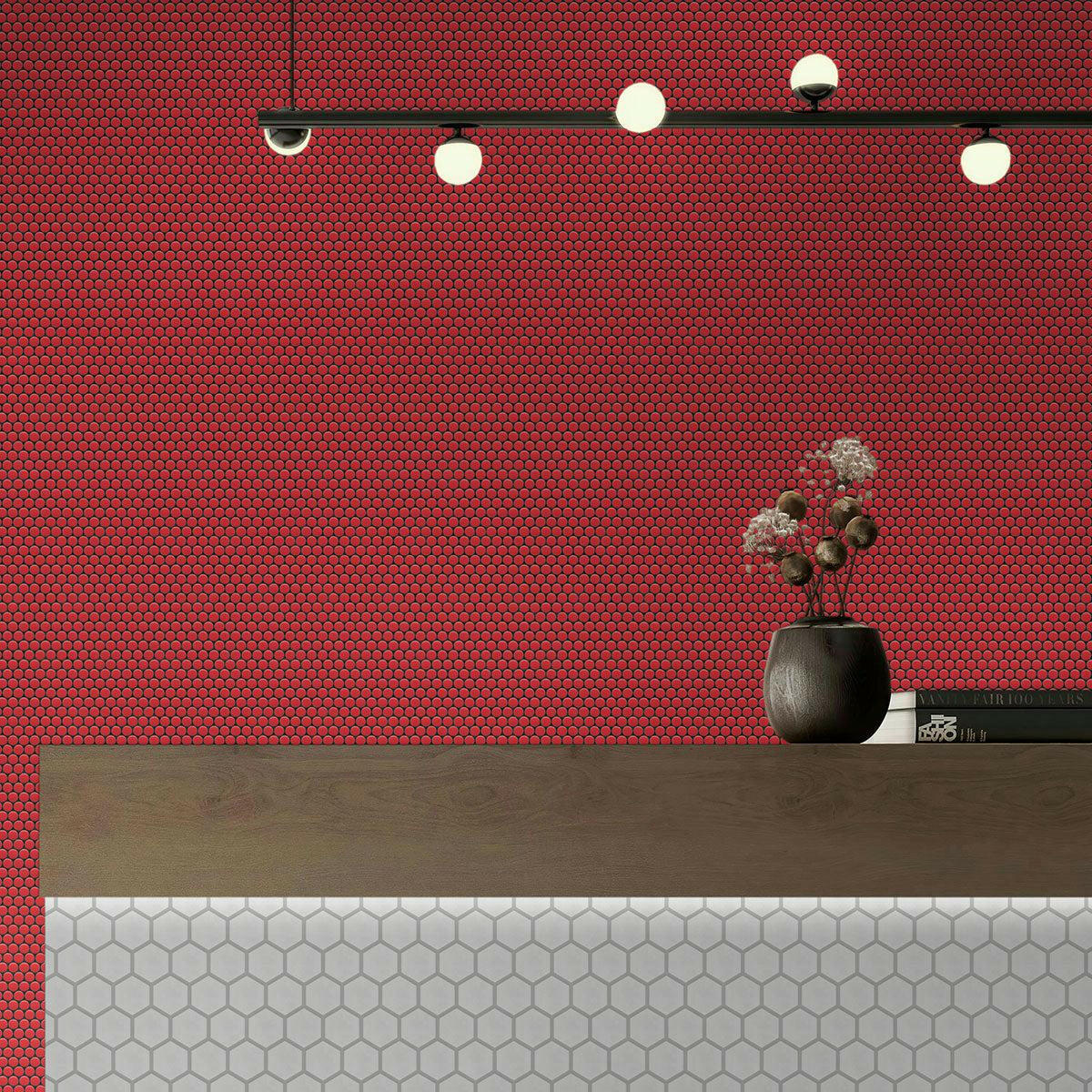 Array Red Porcelain Glossy Penny Round Mosaic Tile-American Tile Depot