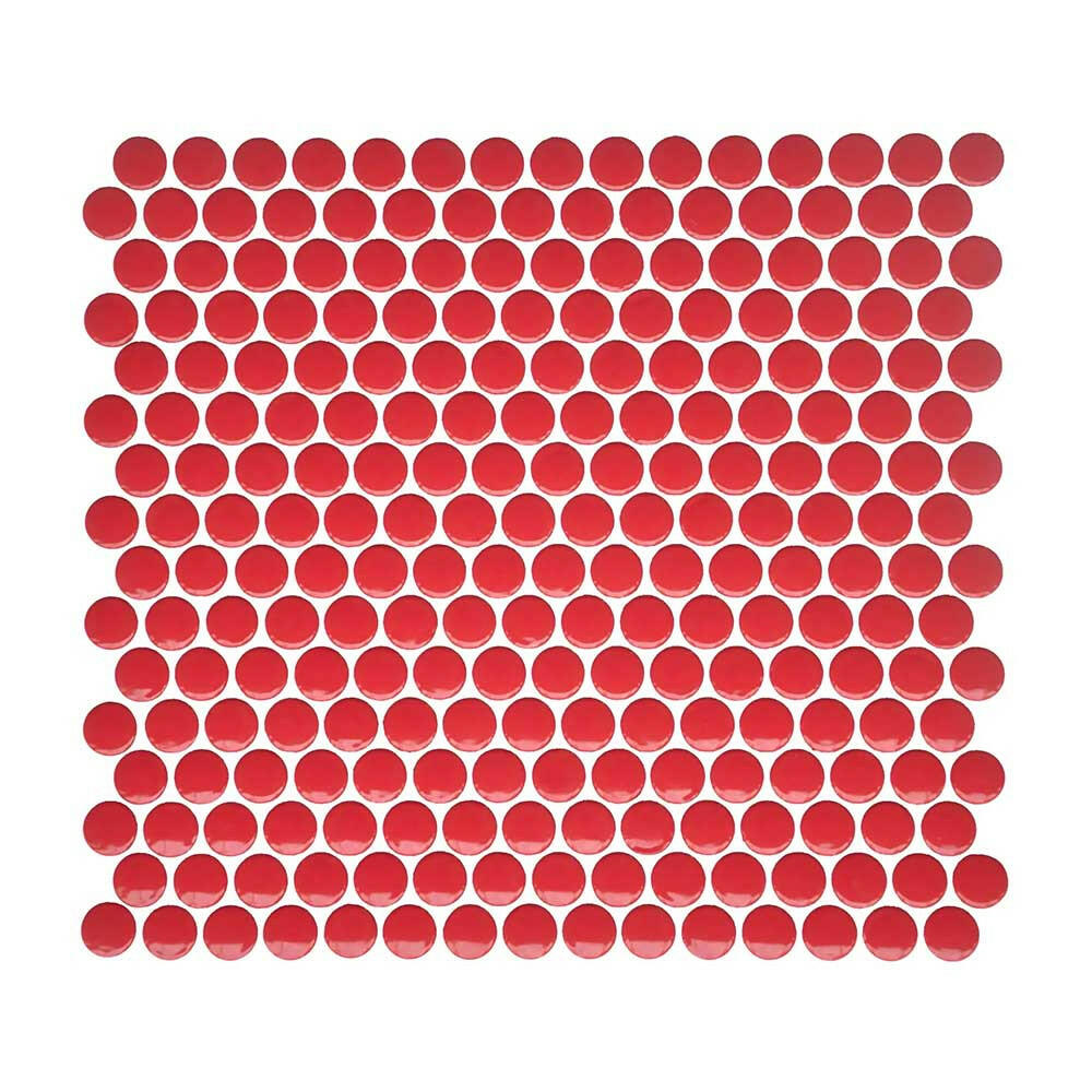 Array Red Porcelain Glossy Penny Round Mosaic Tile-American Tile Depot