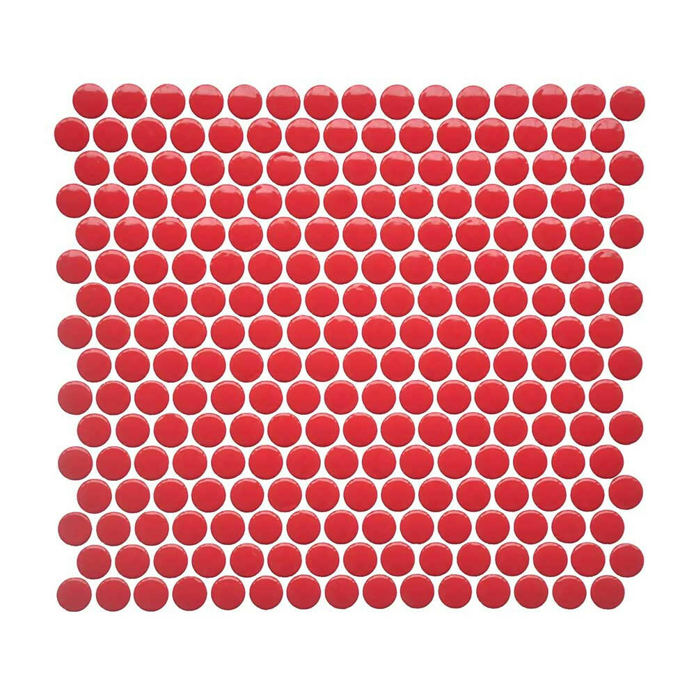 Array Red Porcelain Glossy Penny Round Mosaic Tile-American Tile Depot